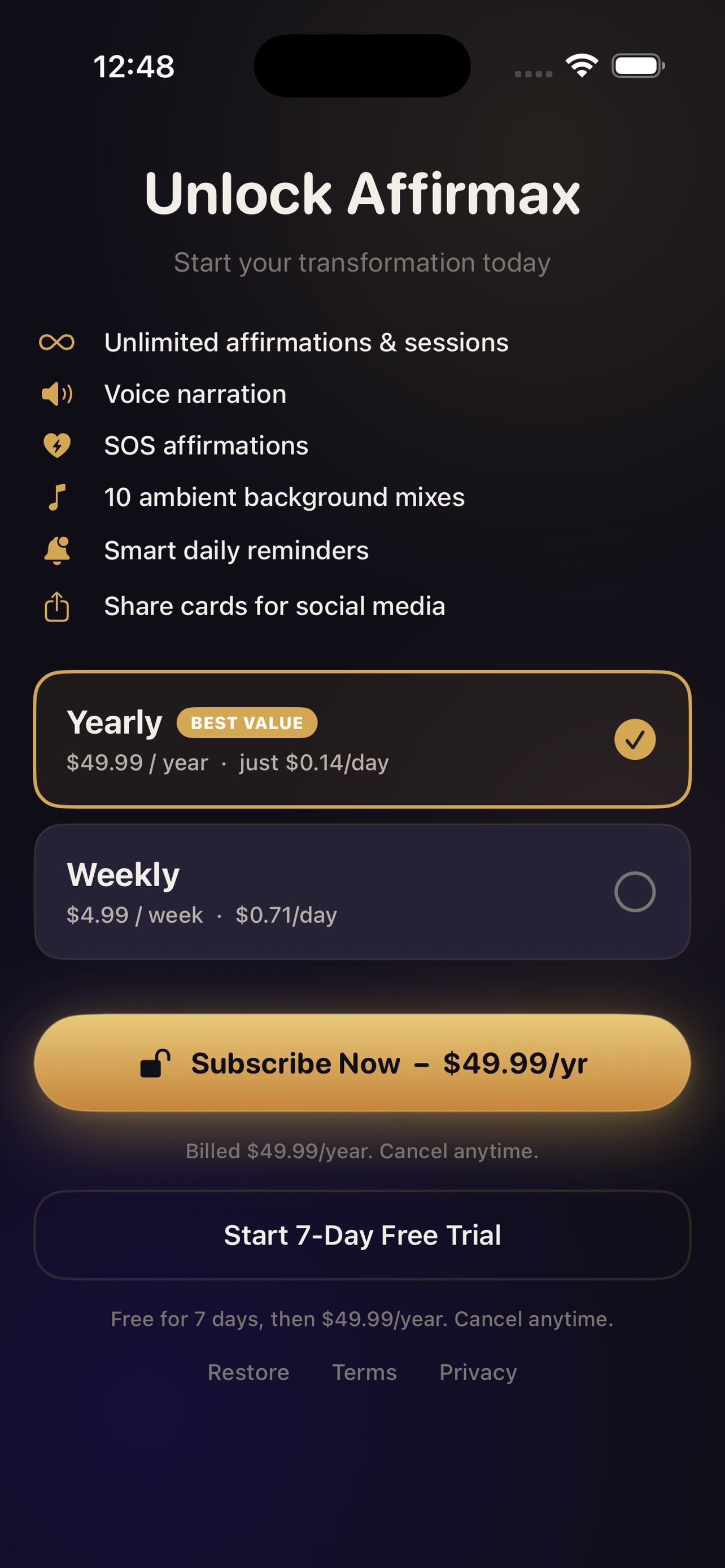 RevenueCat integrated luxury paywall